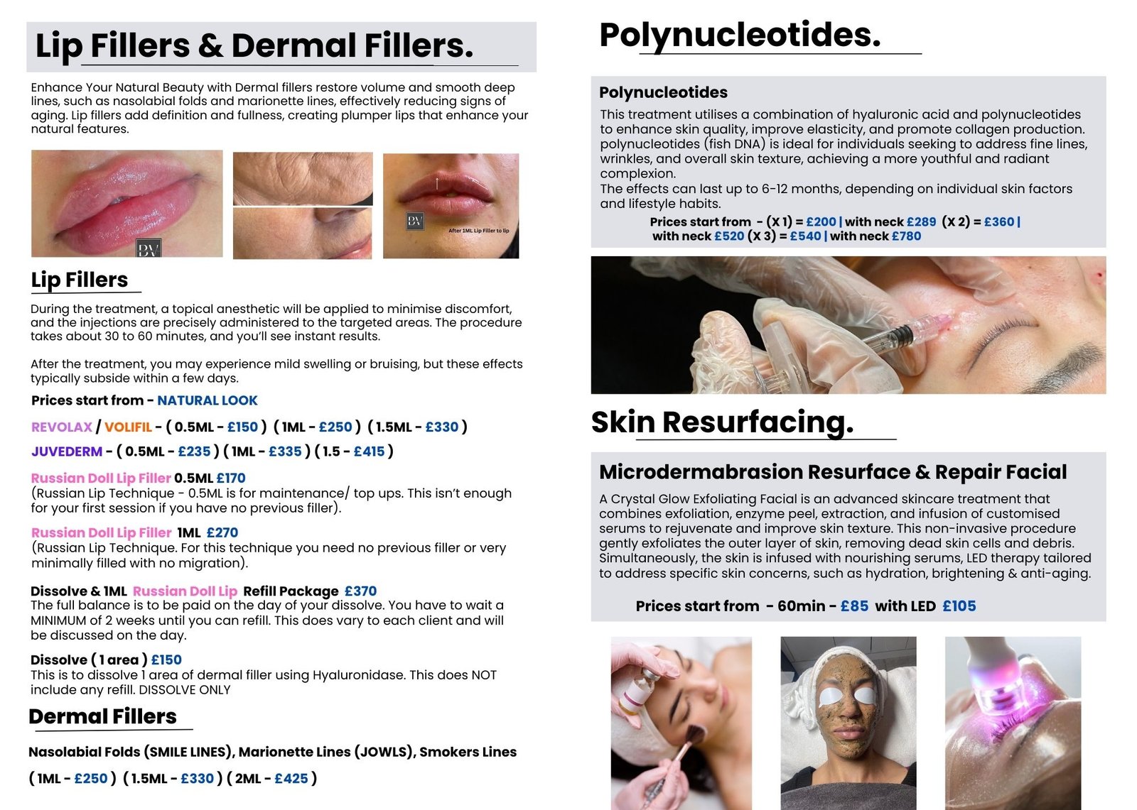 Price List For Aesthetics